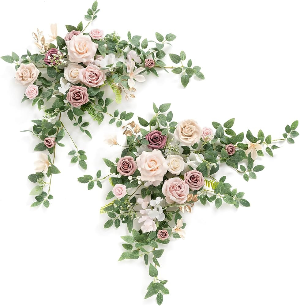 Ling's moment 2PCS Dusty Rose Artificial Floral Swags Centerpieces Wedding Arch Flowers Pink Rose... | Amazon (US)