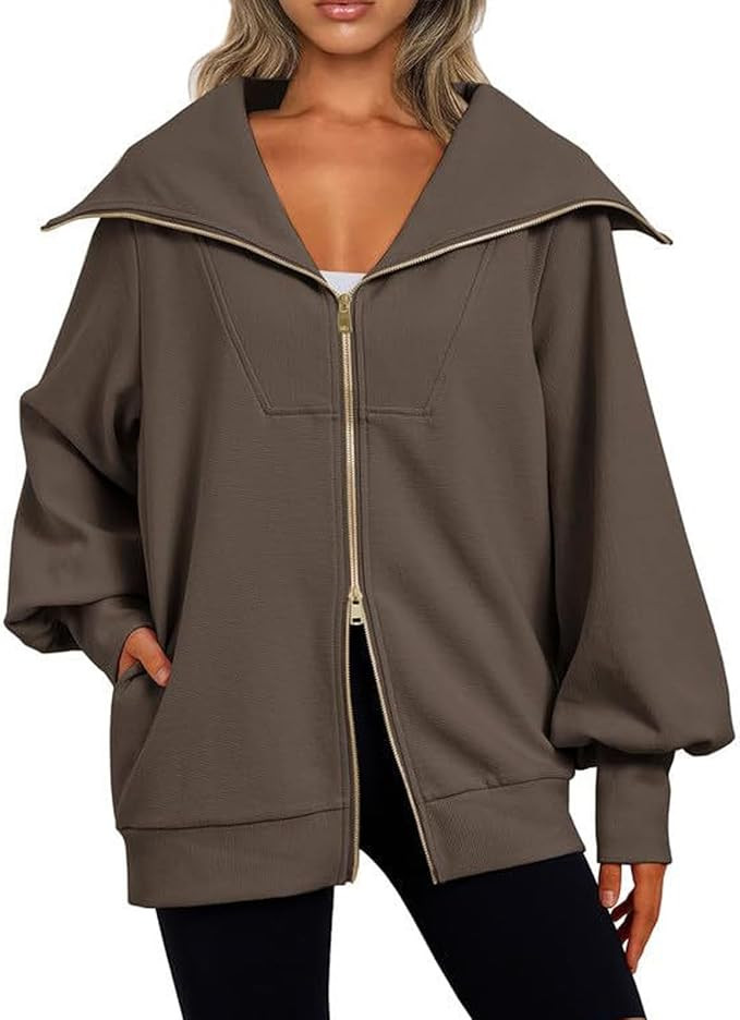 Women’s Oversized Zip Up Sweatshirt Solid Color Casual Loose Hoodies Fall Winter Trendy Pullove... | Amazon (US)