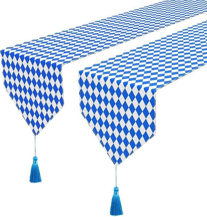 Wehhbtye 2 Pack Oktoberfest Table Runner with Tassels - 12 x71 Blue and White Checkered Table Run... | Amazon (US)