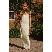 Womens Knitted Flower Detail Crochet Maxi Dress - White - 10 | boohoo (US & Canada)