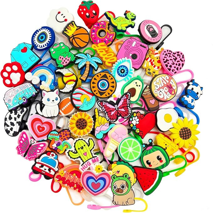 20Pcs Random Different Straw Cover Toppers for Stanley 40oz Cute Tumbler Straw Cap Reusable Straw... | Amazon (US)