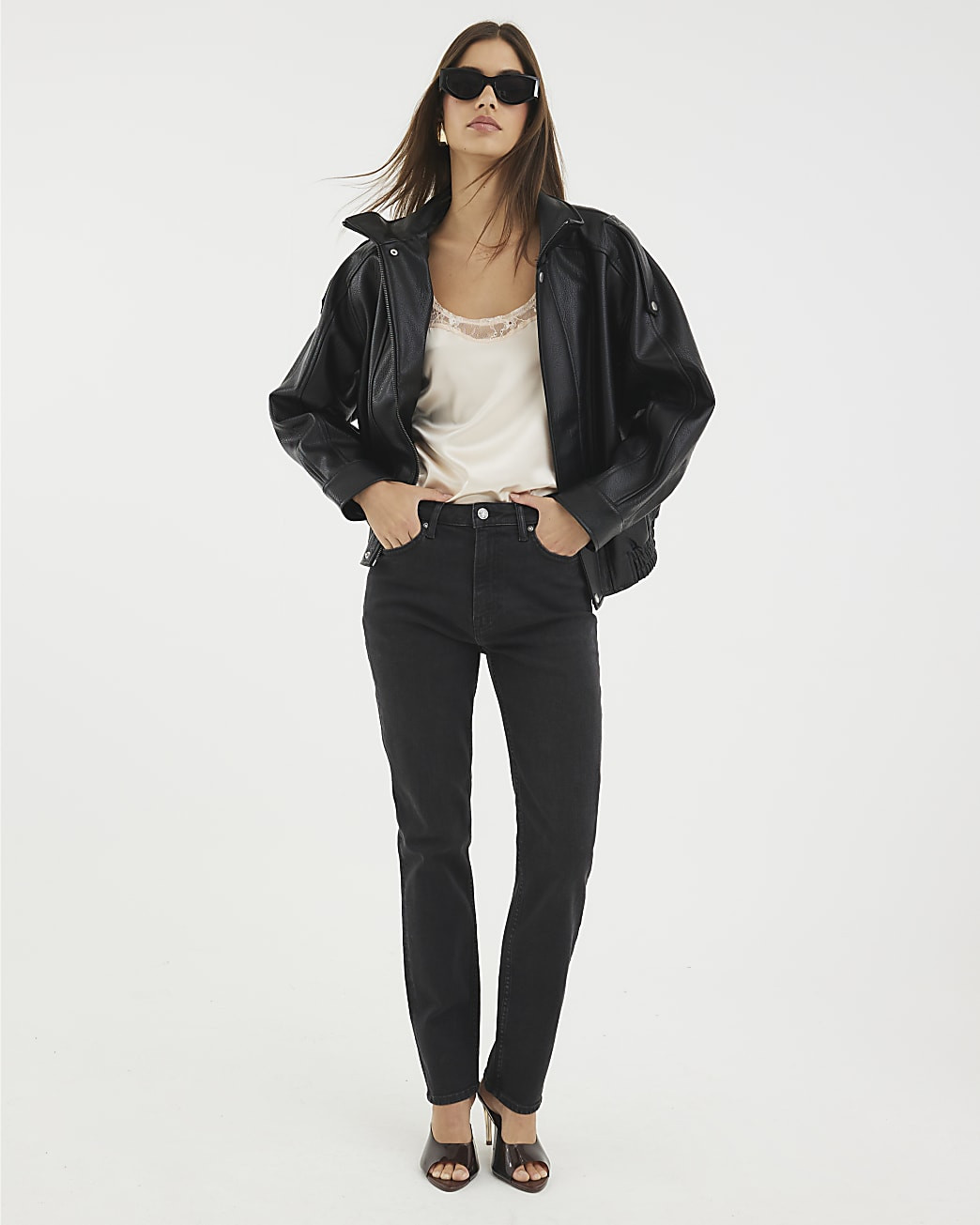 Black Slim Fit High Waisted Ankle Jeans | River Island UK & IE