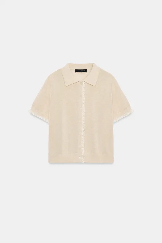 Cardigan with a polo collar and short sleeves. Finished with lace trims. Front button fastening. | Zara NL
