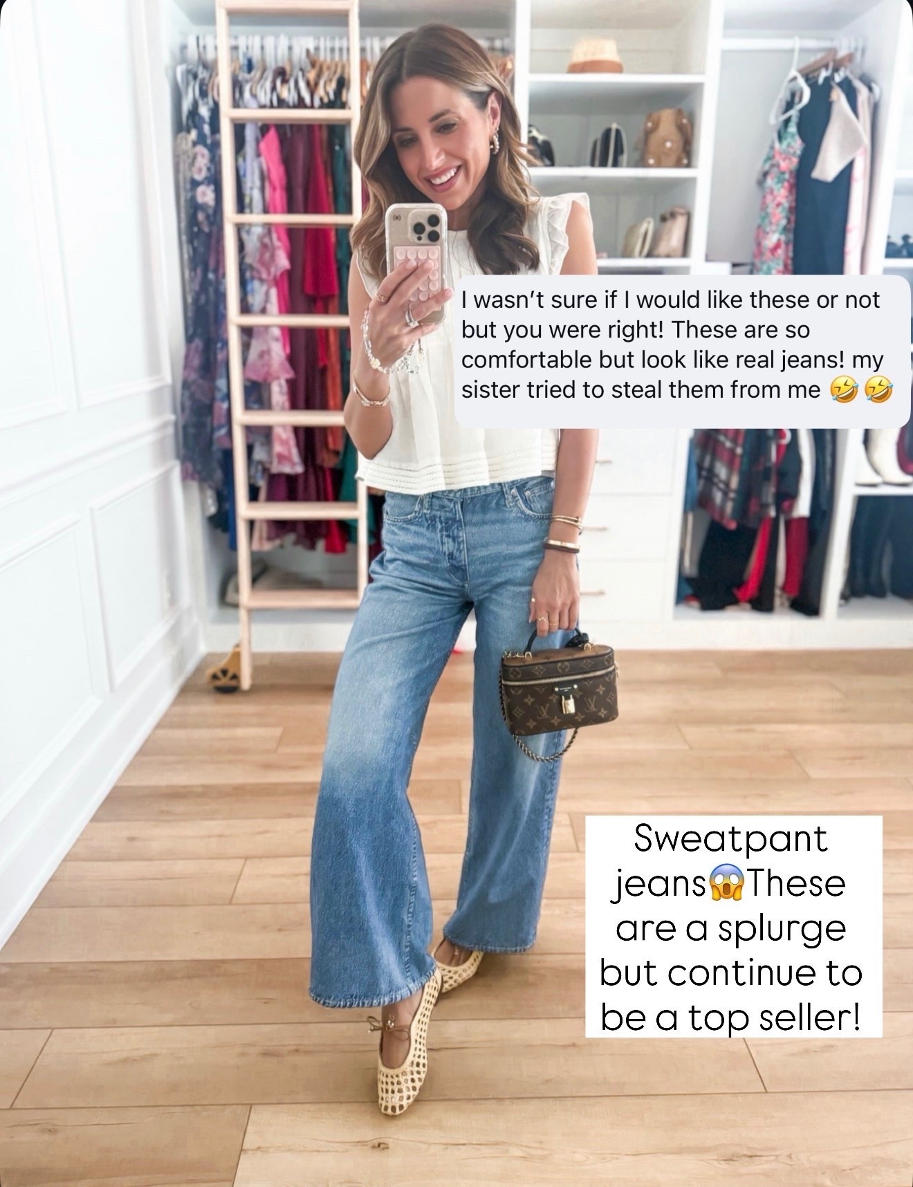 The viral sweatpants jeans are BACK! The denim look is printed onto the fabric, but these are  100% cotton terry cloth. Wearing 23 in sweatpant jeans (size down 1). Rag & Bone Miramar Sofie Ankle-Length Pants - comes in full length, too & linking below. I have colors ‘Minetta’ and ‘Venice’. Minetta is a new color! Travel outfits. Elevated casual outfits. Business casual. Everyday outfits. Mom outfits. Anthropologie tank in XXS. Woven ballet flats are TTS.

#LTKootd #LTKgrwm #LTKTravel