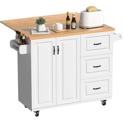 Kitchen Island With Storage And Drop Leaf Countertop, Kitchen Island On Wheels With 3 Drawers And Spice Rack & Towel Rack, Rolling Kitchen Storage Isl | Wayfair North America