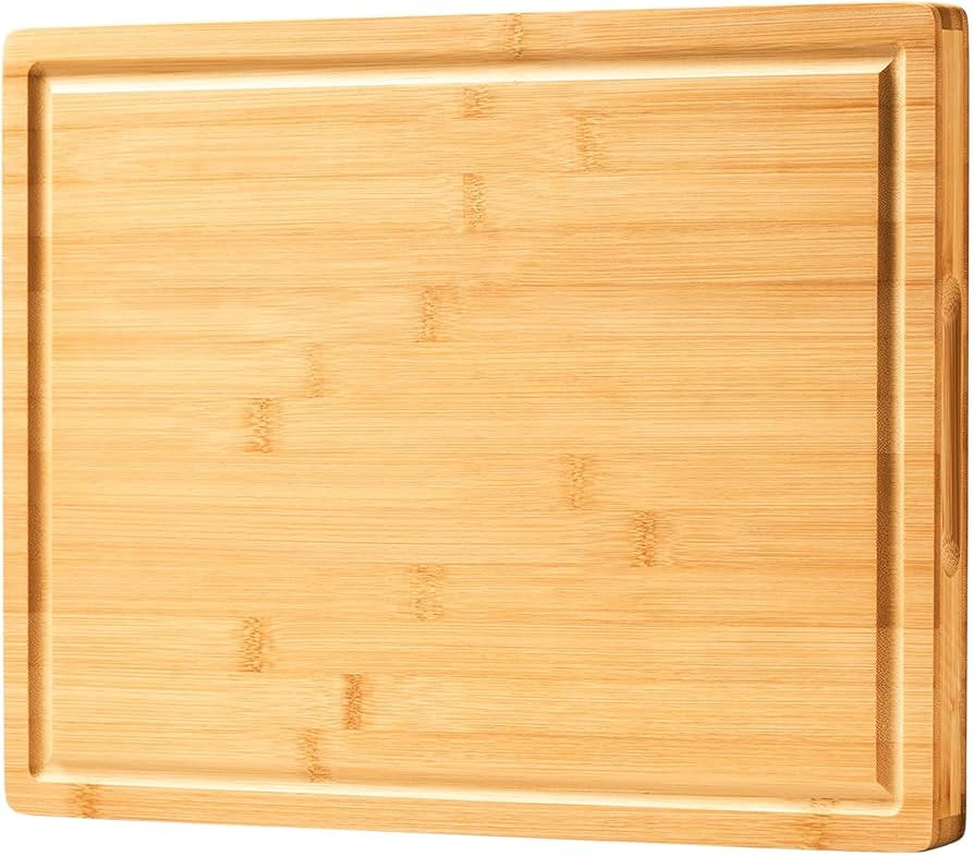 Bamboo Wood Cutting Boards for Kitchen, 1" Thick Charcuterie Boards, Butcher Block with Juice Gro... | Amazon (US)