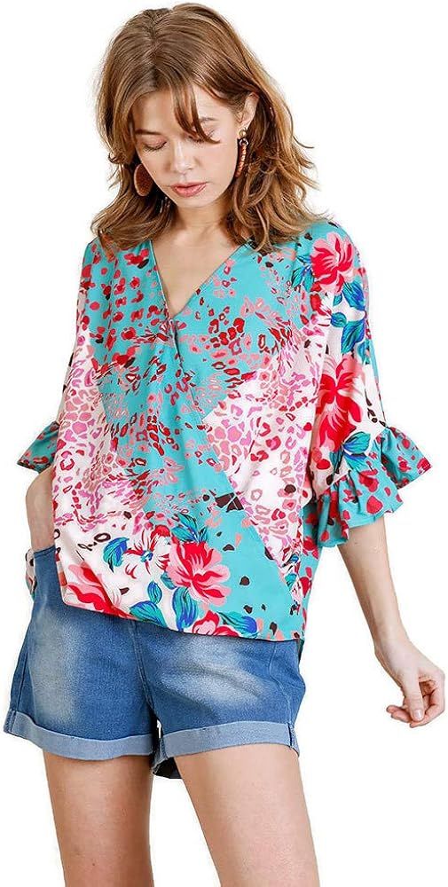 Umgee Mixed Print Ruffle Sleeve Top curated on LTK