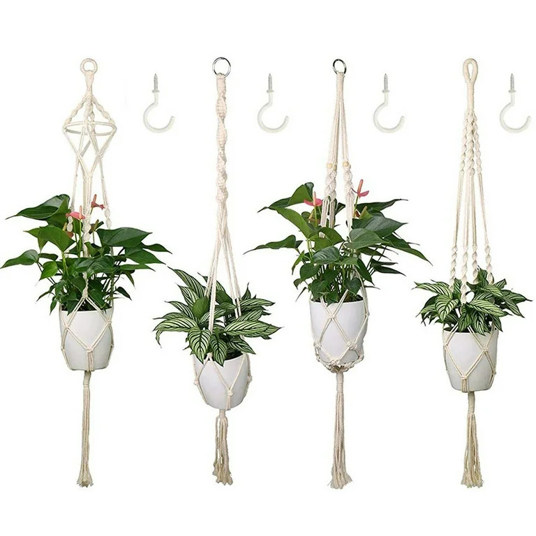 Tvird 4 Pack Macrame Plant Hanger, 41" Indoor Outdoor Hanging Plant Basket Holder Hanging Planter... | Walmart (US)