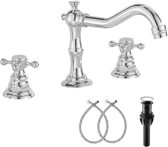 GGStudy Two Handles Three Holes Faucet 8-16 inch Widespread Bathroom Sink Faucet Chrome Basin Mix... | Amazon (US)