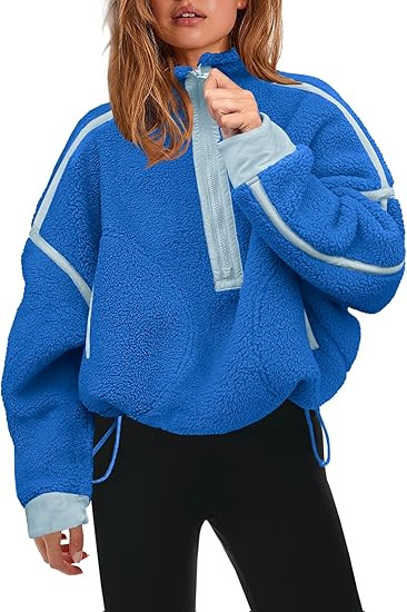 Panadila Womens Half Zip Sherpa Fleece Pullover Soft Oversized Sweatshirt with Pockets Warm Fuzzy... | Amazon (US)