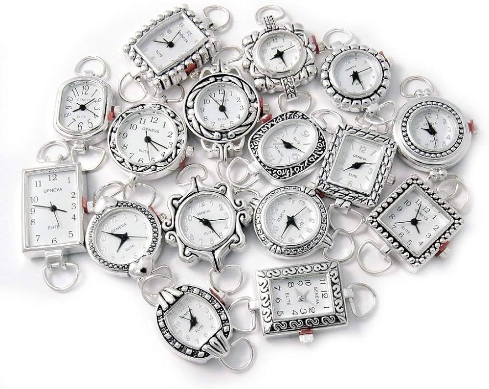 10 Mix Silver Tone Geneva Elite Watch Faces for Beading, Loops and Battery Included | Amazon (US)