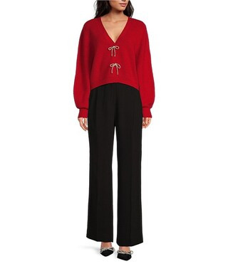 A Loves A Wool Blend Sweater Knit Rhinestone Bow V-Neck Long Sleeve Cardigan | Dillard's | Dillard's
