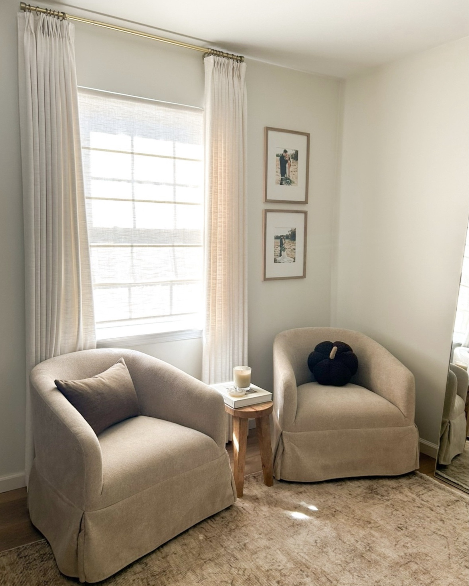 My dream accent chairs! ☁️ Cozy season calls for a little refresh! How stunning are these Slipcovered Chairs from @chitaliving? 

The details, the texture, and the sand color are perfection. I styled these stunning swivel chairs in this corner of my home office and it’s feeling cozier here already. 🤎

#ChitaFallRefresh #MyChitaLife #ChitaLiving

#LTKStyleTip 

#LTKHome #LTKSeasonal