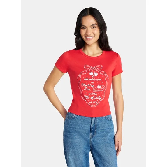 Social Edition Women's American Cherry Pie Graphic Tee with Short Sleeves, Sizes XXS-XXL | Walmart (US)