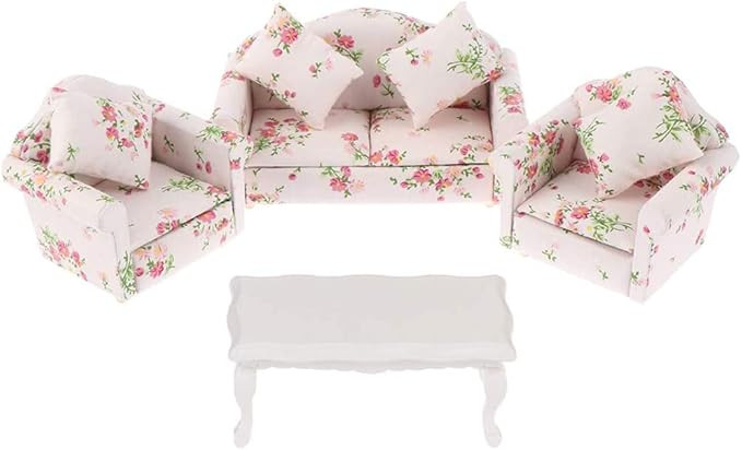 Dollhouse Furniture Set 3 Pcs 1:12 Dollhouse Miniature Wooden Sofa Cushions Armchair Pillow Kit D... | Amazon (US)