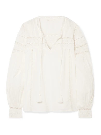 Prairie crochet-trimmed embroidered cotton-voile top | NET-A-PORTER (US)