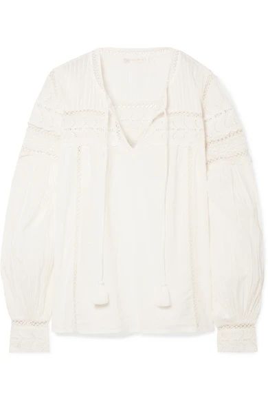Prairie crochet-trimmed embroidered cotton-voile top | NET-A-PORTER (US)