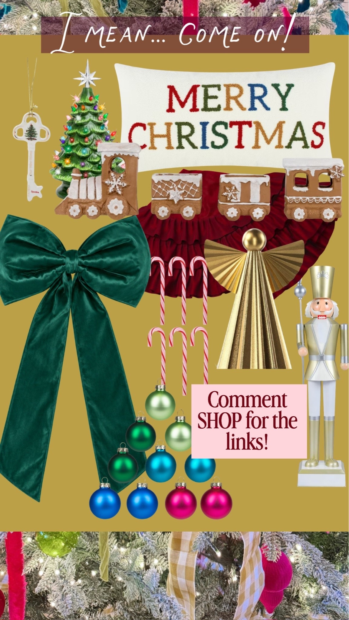 Colorful Christmas decor is officially taking over my cart! 🎄 I found the cutest tree skirt, velvet bow, ornaments, gingerbread train, pillow, and more at really good price points for holiday decorating. These are the kinds of Christmas finds I’d grab early before the cutest pieces start disappearing. 

 #LTKSeasonal #LTKHome #LTKSaleAlert