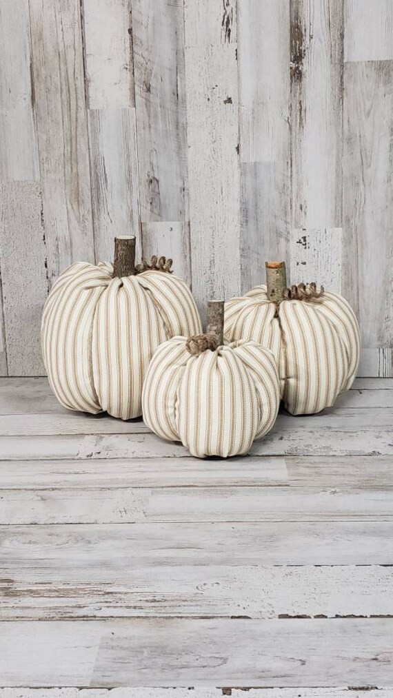 Ticking Cloth Pumpkins Neutral Pumpkins Linen Pumpkins - Etsy | Etsy (US)