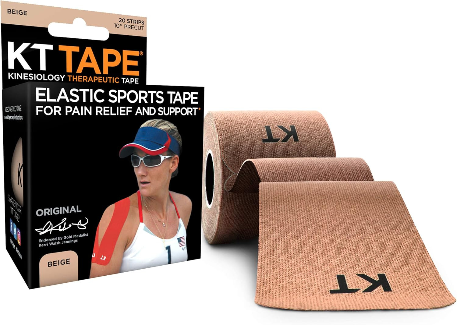 KT Tape Original Cotton Elastic Kinesiology Therapeutic Athletic Tape, 20 Pack, 10” Cut Strips | Amazon (US)