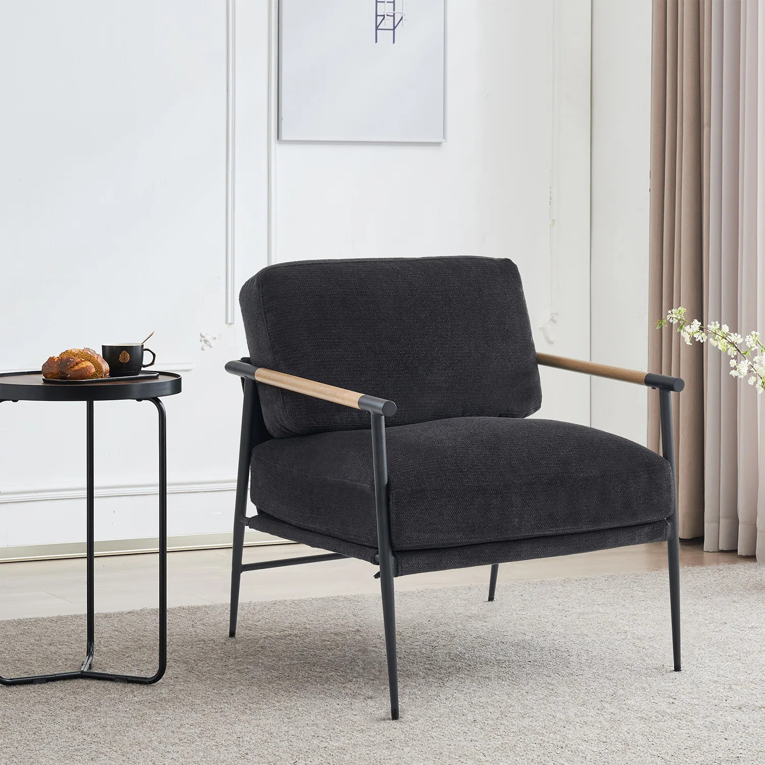 Dajauna 27.75'' Wide Modern Metal Frame Chenille Accent Armchair | Wayfair North America