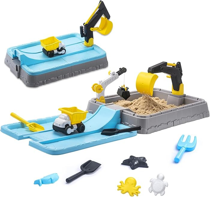 VROGTIK Kids Excavator Sandbox with Cover, Construction Sandbox Set with Beach Toys & Dump Truck,... | Amazon (US)