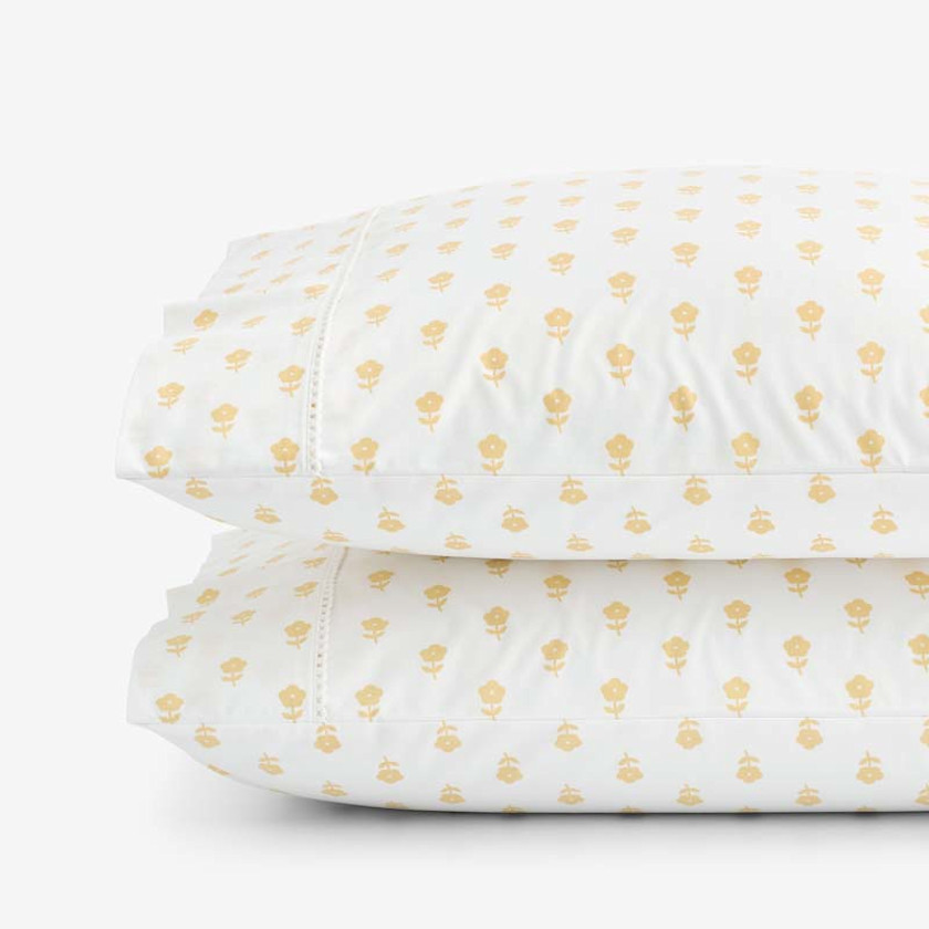 Mini-Prints Garment Washed Cotton Percale Pillowcase Set - Brown/White, Size Standard | The Company Store | The Company Store