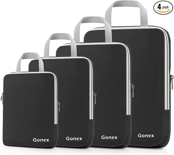 Gonex Compression Packing Cubes, 4pcs Expandable Storage Travel Luggage Bags Organizers(Black) | Amazon (US)