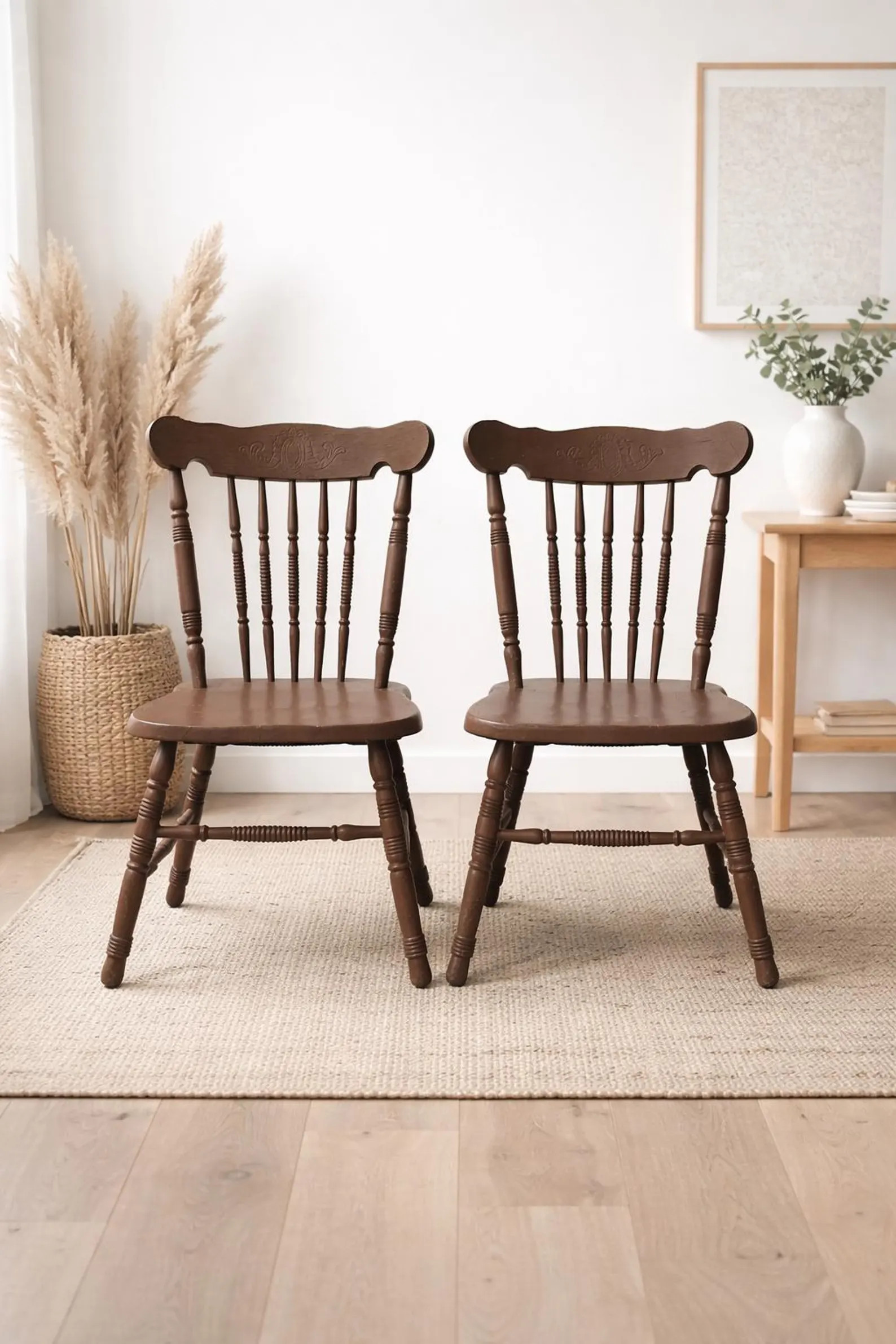 Pair Vintage Wooden Spindle Back Chairs | Farmhouse Windsor Style | Etsy (Global)