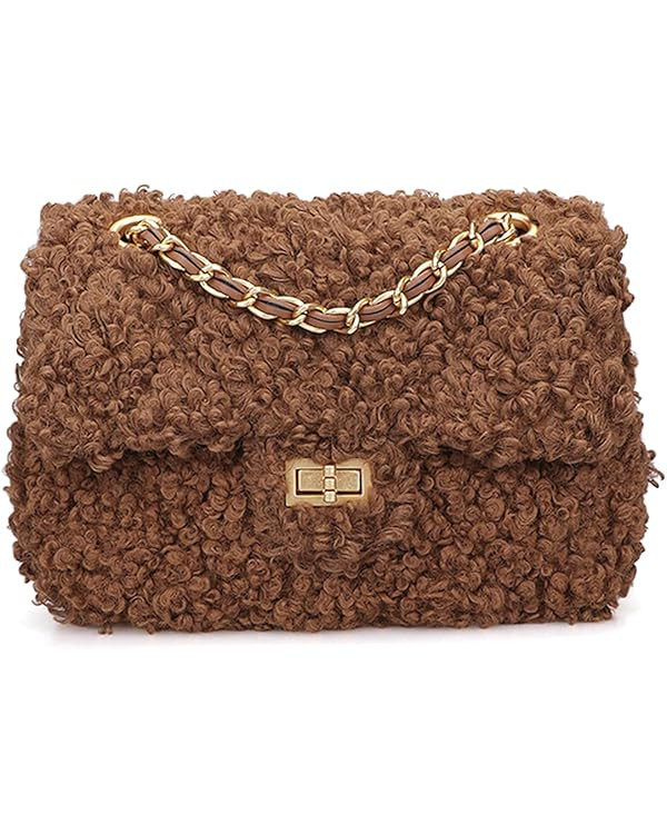 Women Plush Shoulder Bag Fashion Fluffy Crossbody Purse Soft Warm Shopping Dating Bag with Adjust... | Amazon (US)