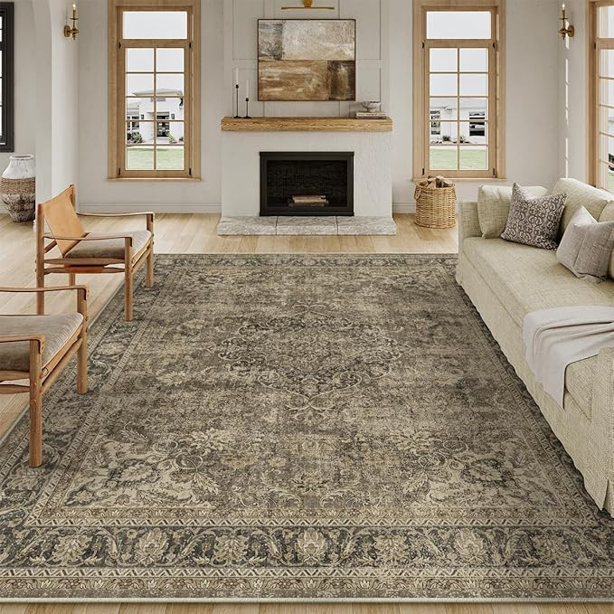8x10 Washable Brown Vintage Area Rug for Living Room Bedroom Large Traditional Low Pile Soft Carp... | Amazon (US)