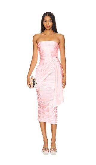 x REVOLVE Anja Midi Dress in Flamingo | Pink Wedding Guest Dress Pink | Revolve Clothing (Global)
