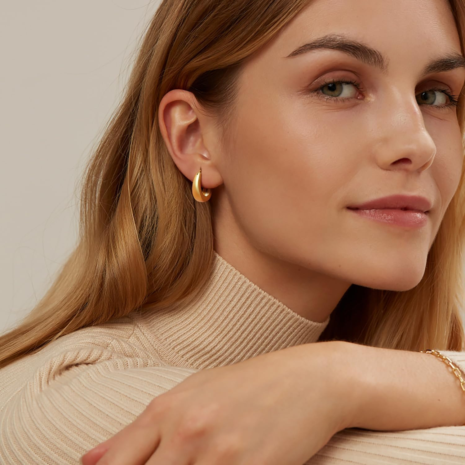 14K Gold Hoop Earrings for Women Vintage Chunky Earring for Womens | Amazon (US)