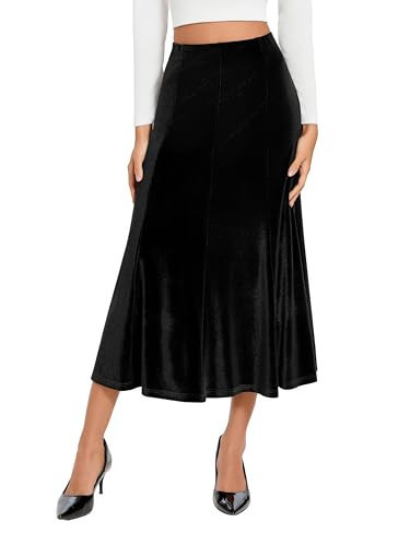 Urban CoCo Women's Elegant Vintage Velvet Long Midi Skirt High Waist A-Line Skirts(Black,L) | Amazon (US)