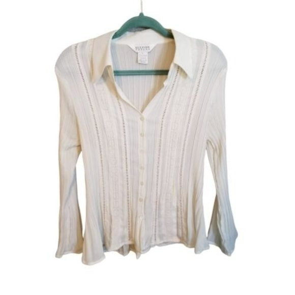 Allison Taylor Womens Sz L White  Solid Long Sleeve Button Up Blouse Shirt | Poshmark