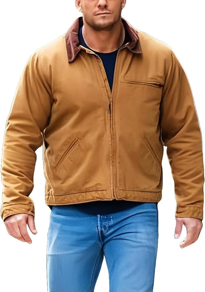 Men's Alan Stylish Ritchson Cotton Jacket - Reacher S02 Brown Casual Biker Ritchson Jacket | Amazon (US)