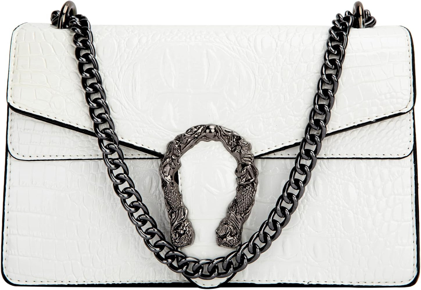 Crossbody Shoulder Square Purse For Women - Fashion Embossed Snake-Print Leather Handbag Metal Chain | Amazon (US)