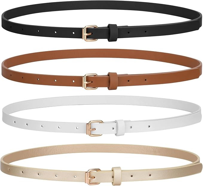JASGOOD 4 Pack Skinny Women Leather Belt for Dresses Thin Waist Belt for Jeans Pants with Gold Bu... | Amazon (US)