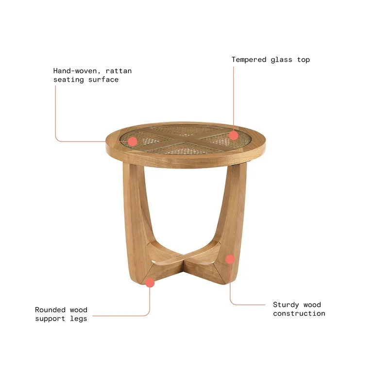 Beautiful Rattan & Glass Side Table with Solid Wood Frame by Drew Barrymore, Warm Honey Finish | Walmart (US)