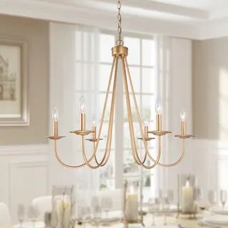Rella Modern Glam 6-light Chandelier Gold Candlestick 28'' Wheel Dining Room Lighting Fixture - V... | Bed Bath & Beyond