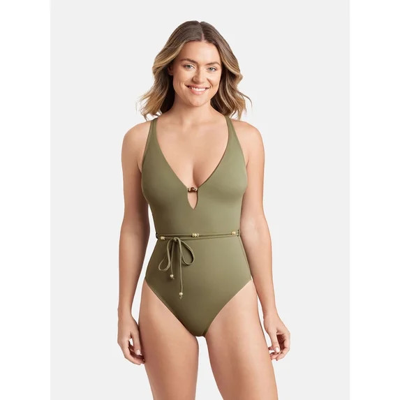 Sofia by Sofia Vergara Women's and Women's Plus Plunge 1PC with belt strap One Piece Swimsuit | Walmart (US)