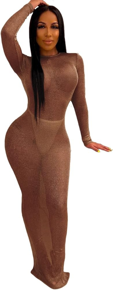 Halfword Womens Sheer Mesh See Through Backless Maxi Dresses Bathing Suit Swimsuit Coverup Beach ... | Amazon (US)