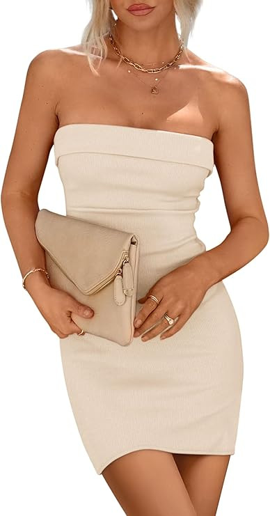 PRETTYGARDEN Summer Dresses for Women 2026 Strapless Off Shoulder Ribbed Knit Bodycon Elegant Cla... | Amazon (US)