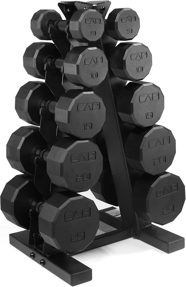 CAP Barbell Rubber Coated Dumbbell Weight Set with Vertical Rack | 100 lb, 150 lb, and 210 lb Opt... | Amazon (US)