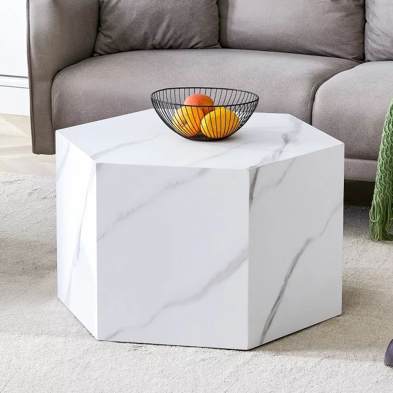 Hexagon Square Coffee Table Unique Imitation Marble Pattern/Wood Look Coffee Table,Modular Cube C... | Target