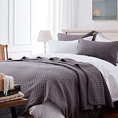 SunStyle Home Quilt Set King Dark Grey Square Lightweight Bedspread Soft Reversible Coverlet for All | Amazon (US)