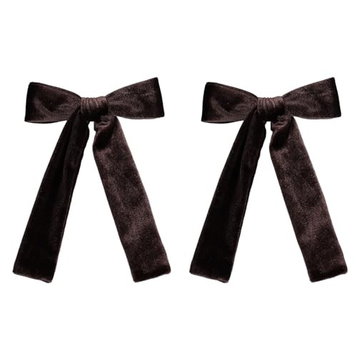5" Velvet Brown Hair Bows Girls Large Velvet Long Tail Bow Hair Clips Barrettes Alligator Hair Pins Ponytail Holder Accessories for Toddler Teens Little ones Kids Women | Amazon (US)