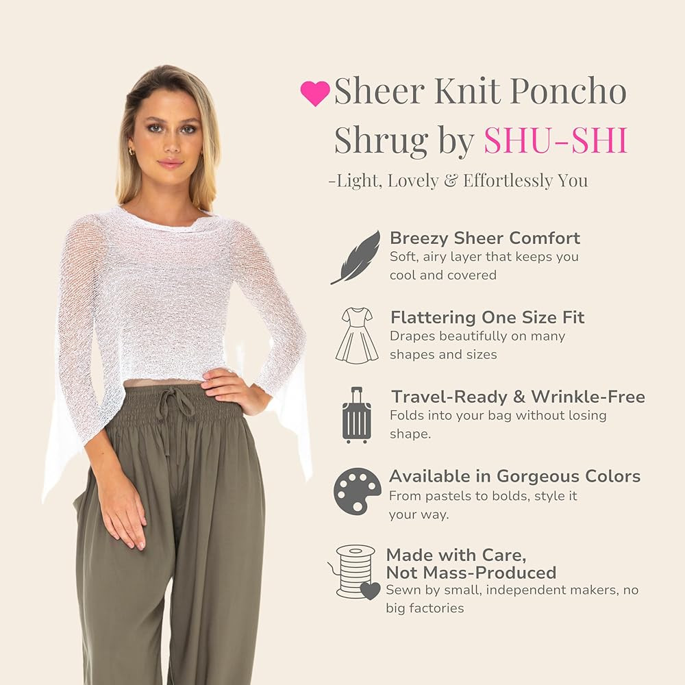 SHU-SHI Womens Sheer Knit Poncho Shrug Lightweight Cover Up One Size Fits Most | Amazon (US)
