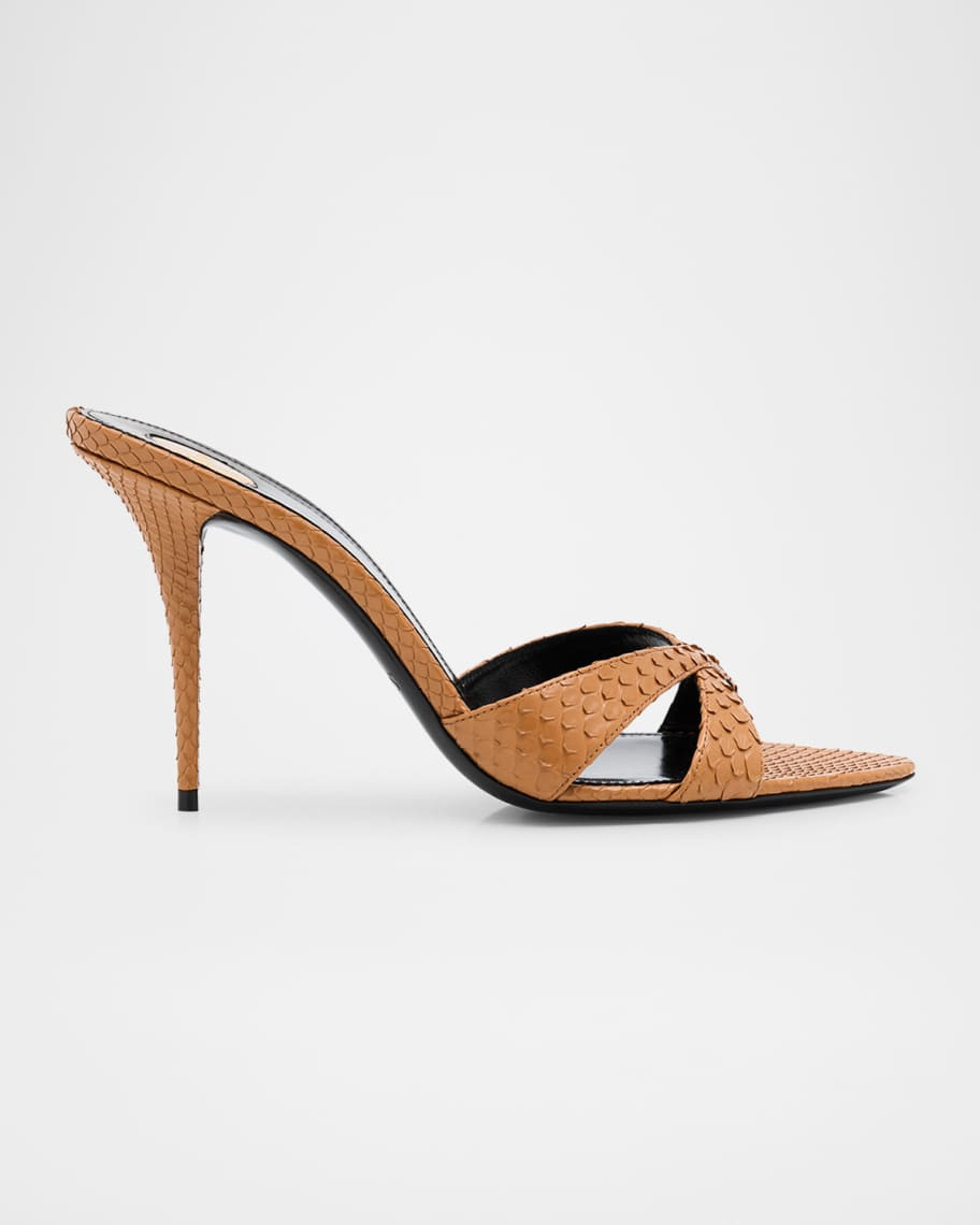 Saint Laurent Kirat Snake Mule Sandals | Neiman Marcus