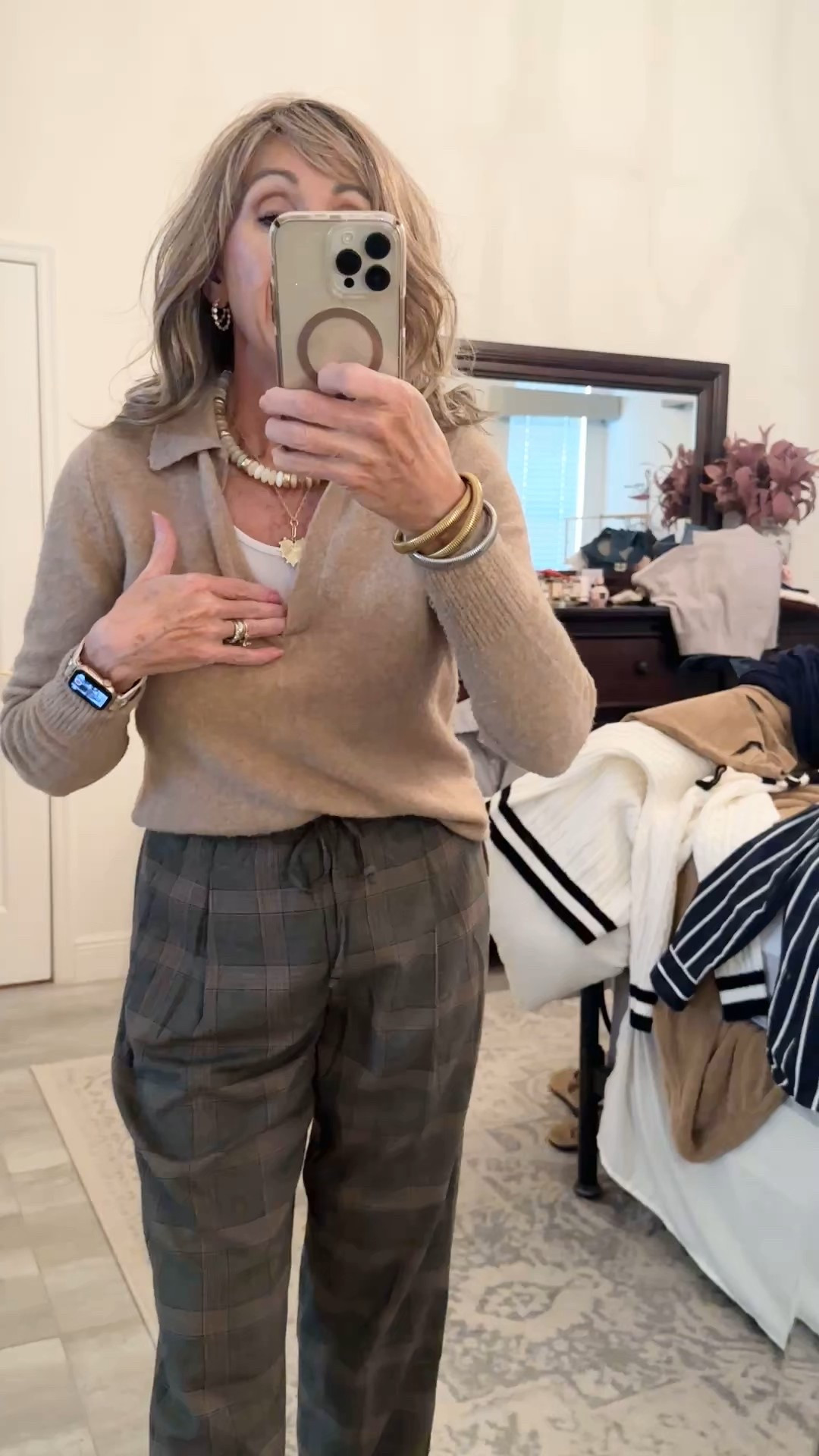 ✨ Neutral layers, tailored details, and a little polish — this outfit is proof you can feel comfy and put-together. I paired a soft knit with pleated trousers and classic block heels for an elevated everyday look. Perfect for errands, lunch dates, or the office.
#ltkfashion #ltkstyle #ltkover40 #fallstyle #classyoutfits #neutralstyle

#LTKFindsUnder50 #LTKSaleAlert #LTKOver40